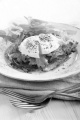 potato pancake with poached egg and salad