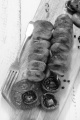 grilled mushrooms on a skewer and tomato