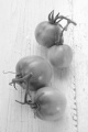 green organic tomato on white, rustic wooden table