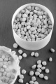 organic dried peas in a round box