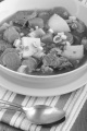 home made irish lamb stew with carrot, potato and spring onion in a bowl