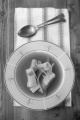 hot japanese miso soup in a soup plate on kitchen towel