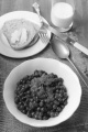 grey peas made with lard in a bowl on jute as latvian cuisine